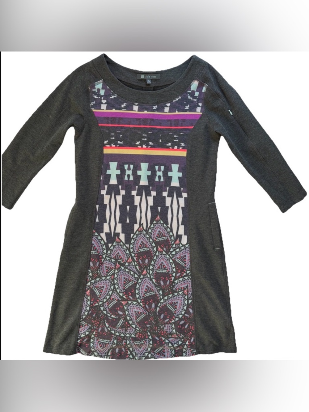 Title Nine Geometric Mandala Dress Sporty Tribal Size Small 3/4 Sleeve Pockets